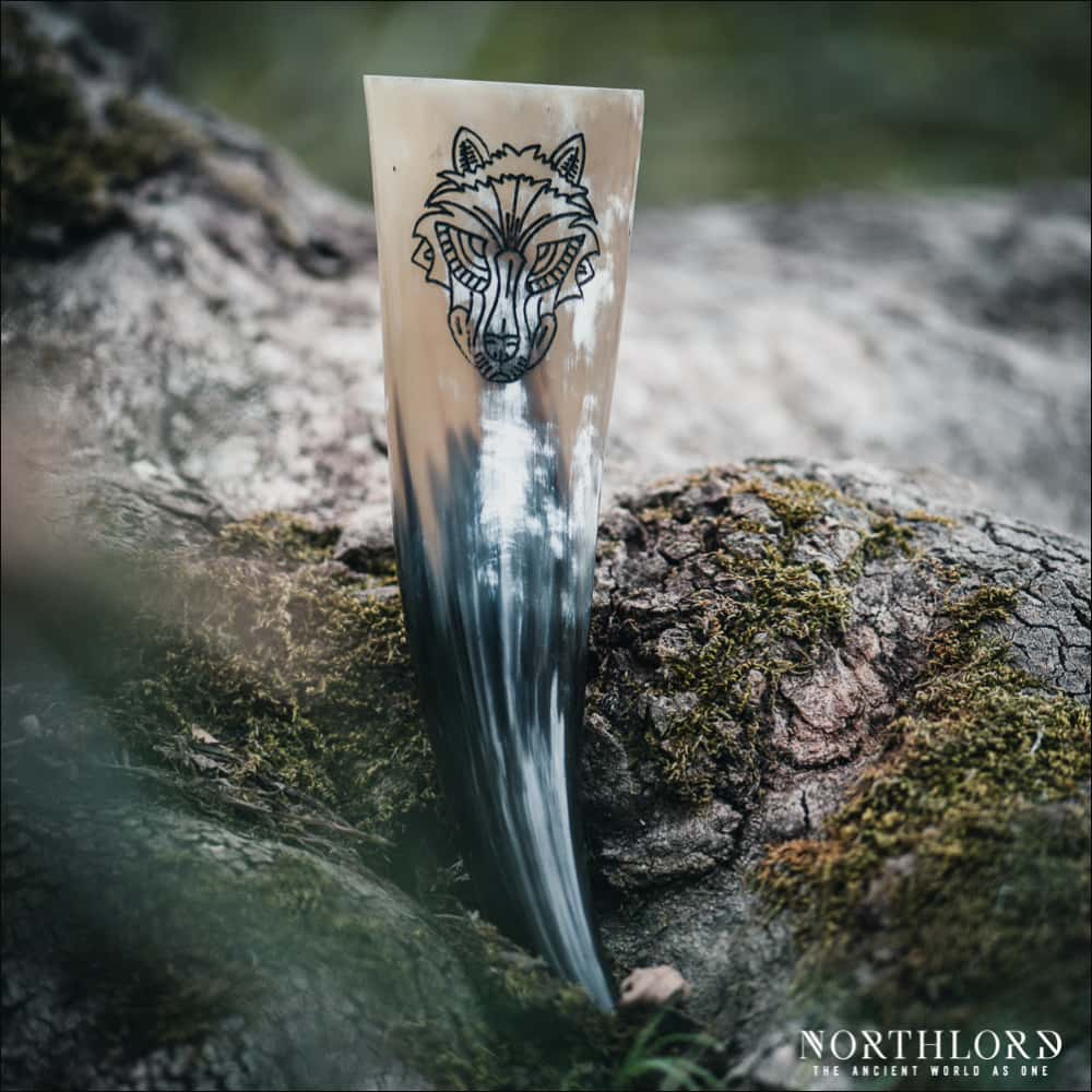 Wolf Fenrir Drinking Horn Carved - Northlord