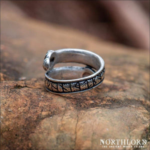 Wolf Ring With Runes Historical Silvered Bronze - Northlord