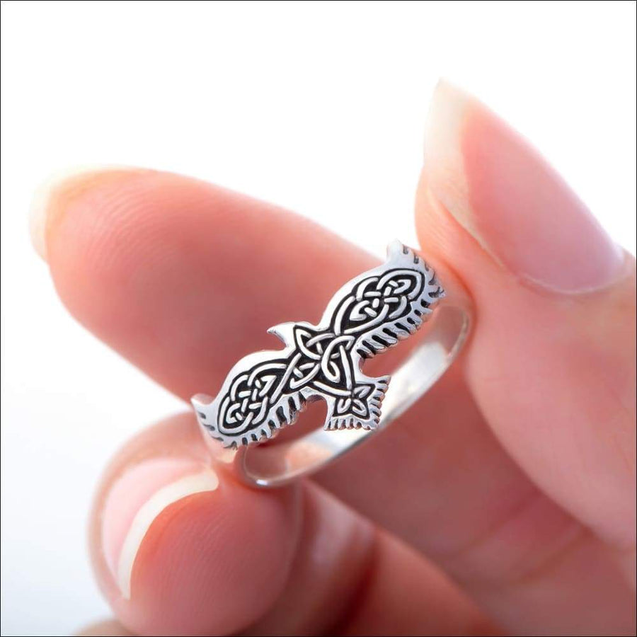 Women’s Ring With Raven And Knotwork Sterling Silver - Northlord