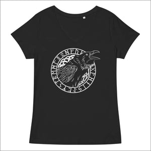 Women’s T-shirt With Ravens and Runes Fitted V-Neck - Northlord