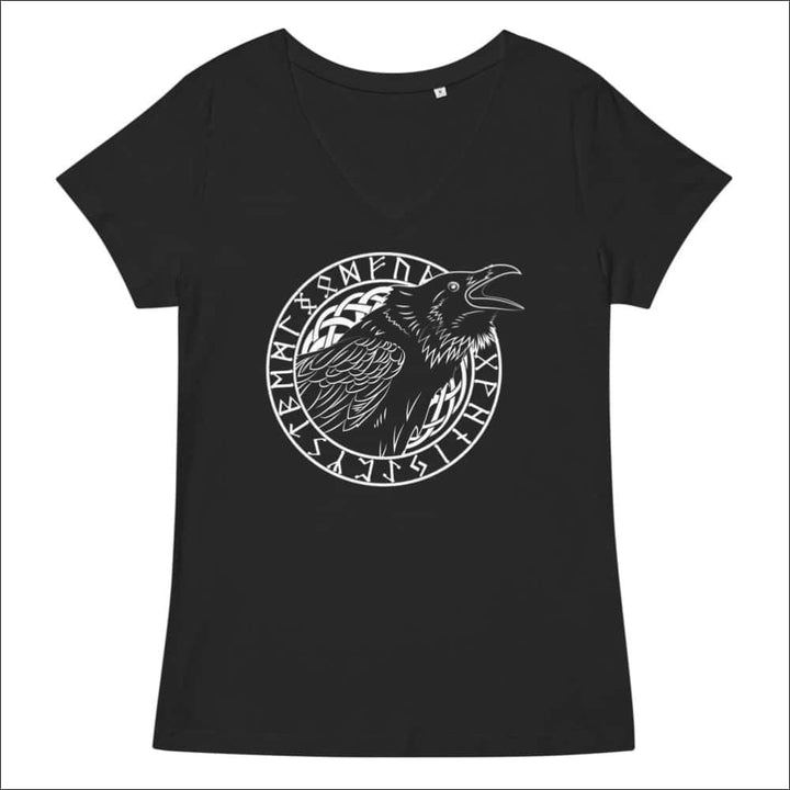 Women’s T-shirt With Ravens and Runes Fitted V-Neck - Northlord