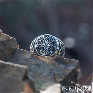 Yggdrasil Ring With Celtic Knots Sterling Silver - Northlord